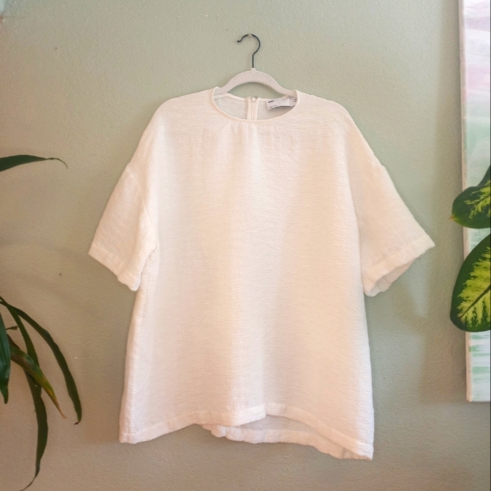 Asos Bohemian Flowy White Textured Classic Casual Short Sleeve Loose Fit Top 8